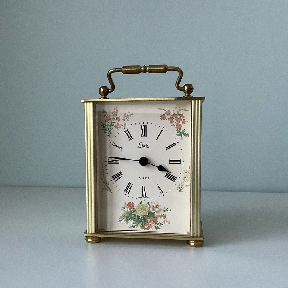 Vintage West Germany Limit Quartz floral brass carriage clock